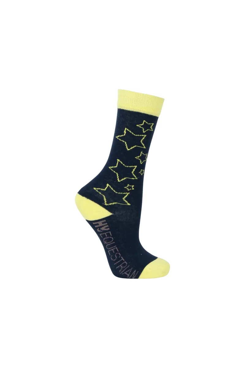Hy Equestrian Stella Children's Socks - 3 Pack - Navy/Yellow-2